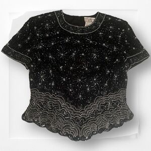 EVC Papéll Boutique Evening Beaded Silk Top, Size Women’s Large